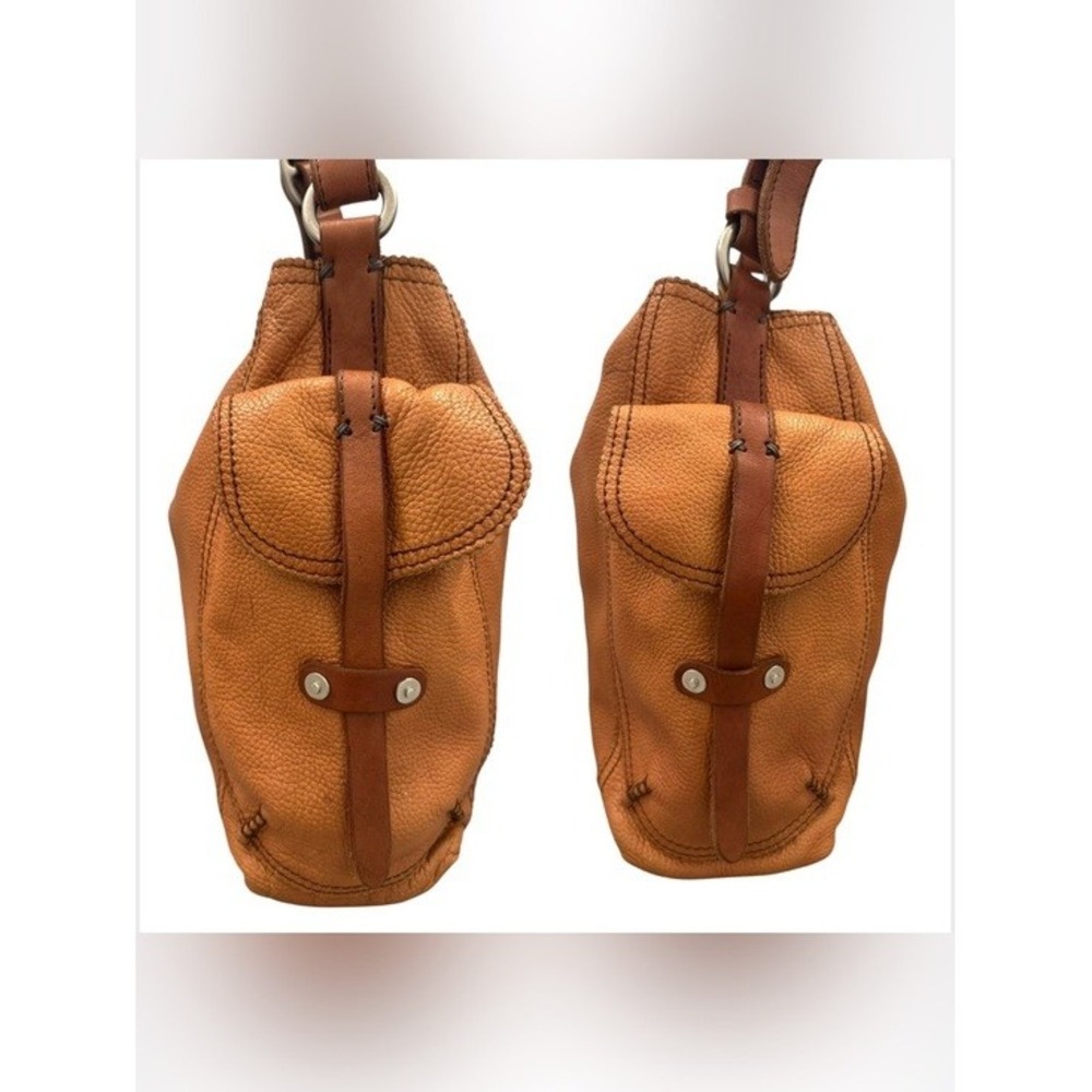 Lucky Brand Cognac Pebbled Leather Hobo Bag Boho Chic Shoulder Purse - Picture 3 of 15